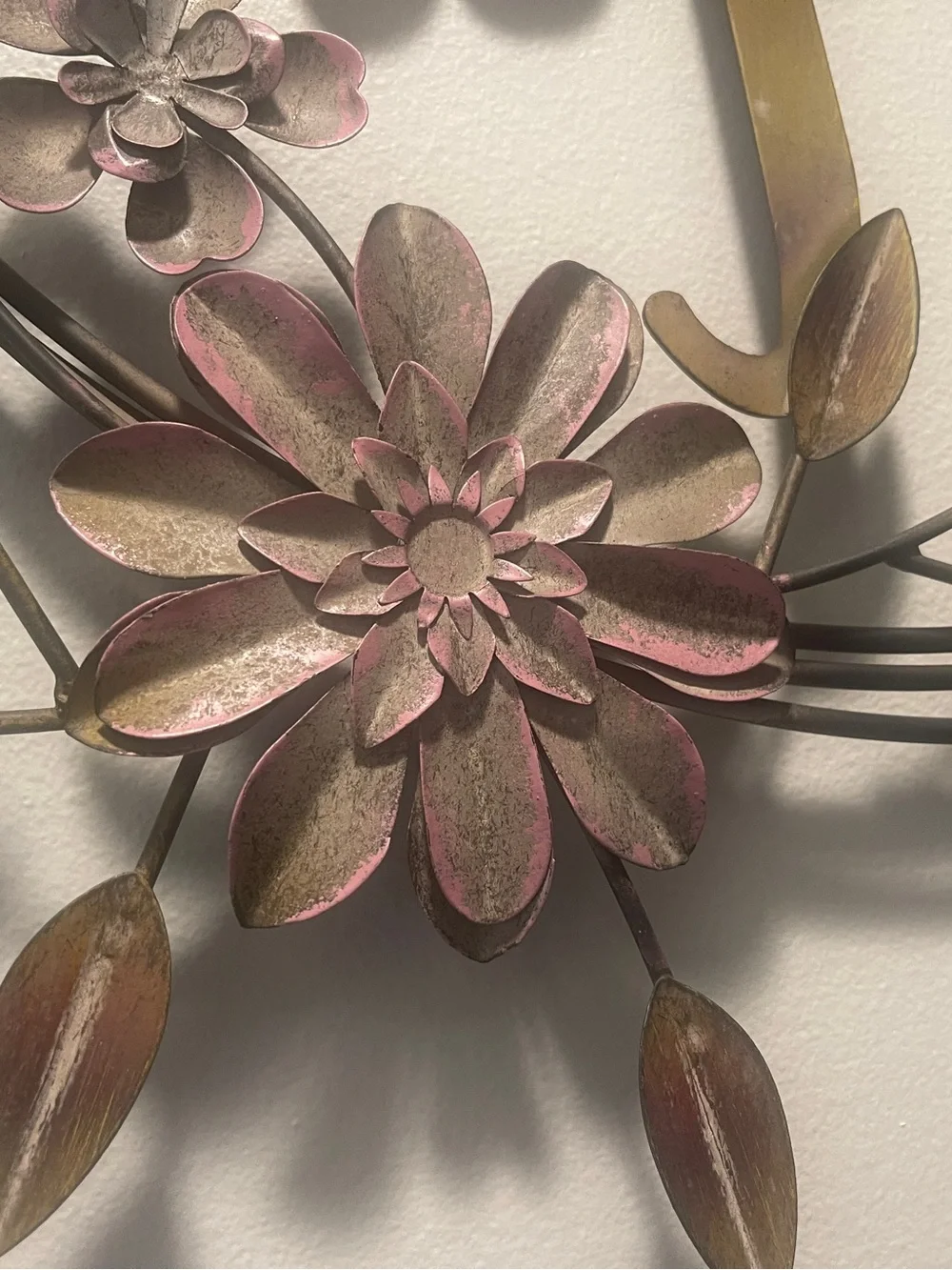 Inspired Metal Wall Sign with Rust and Pink Floral Accents